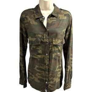 Sanctuary Camo Boyfriend Shirt Utility Button Down Roll Tab Sleeves Sz XS